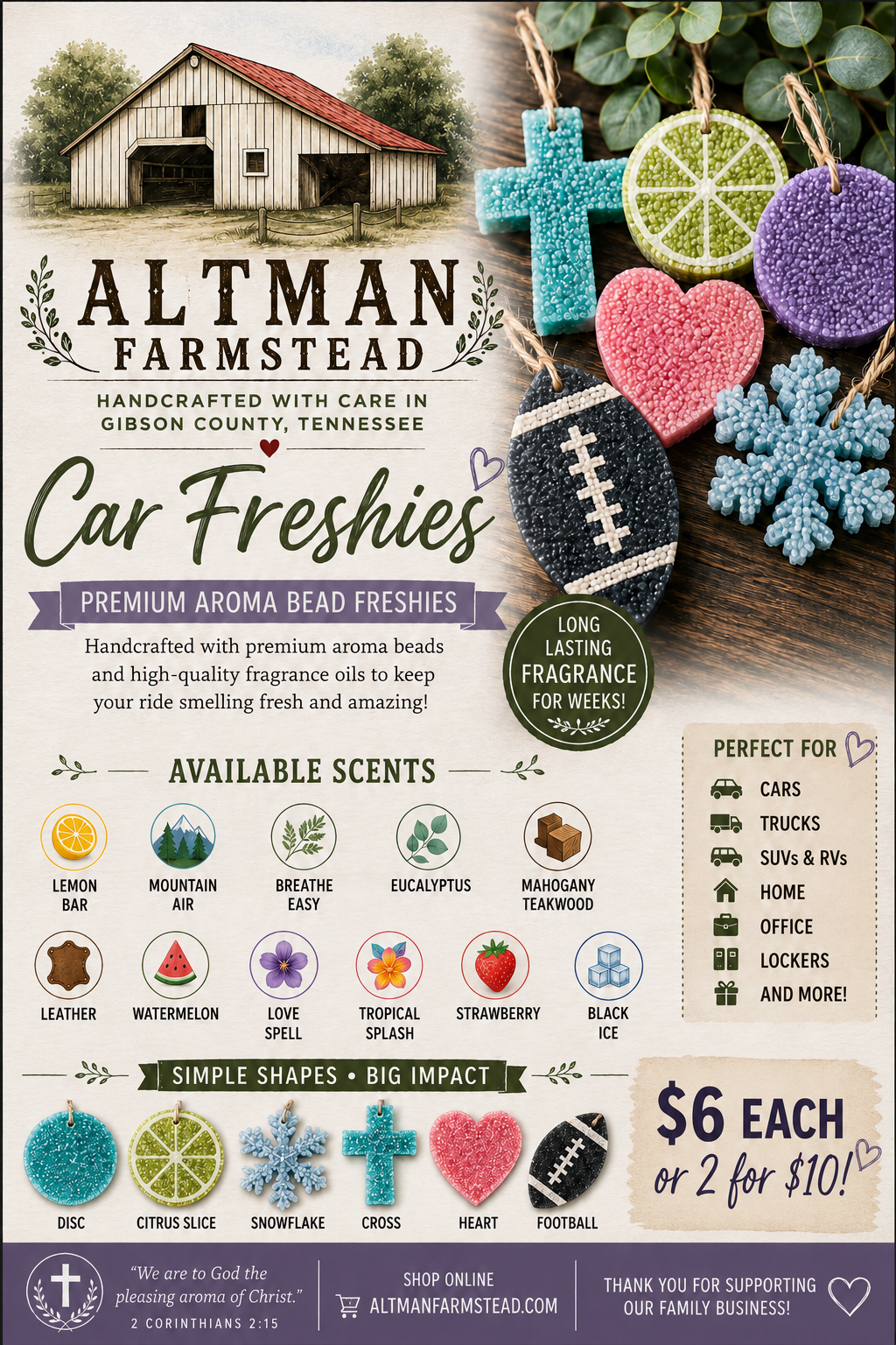 Altman Farmstead Car Freshie