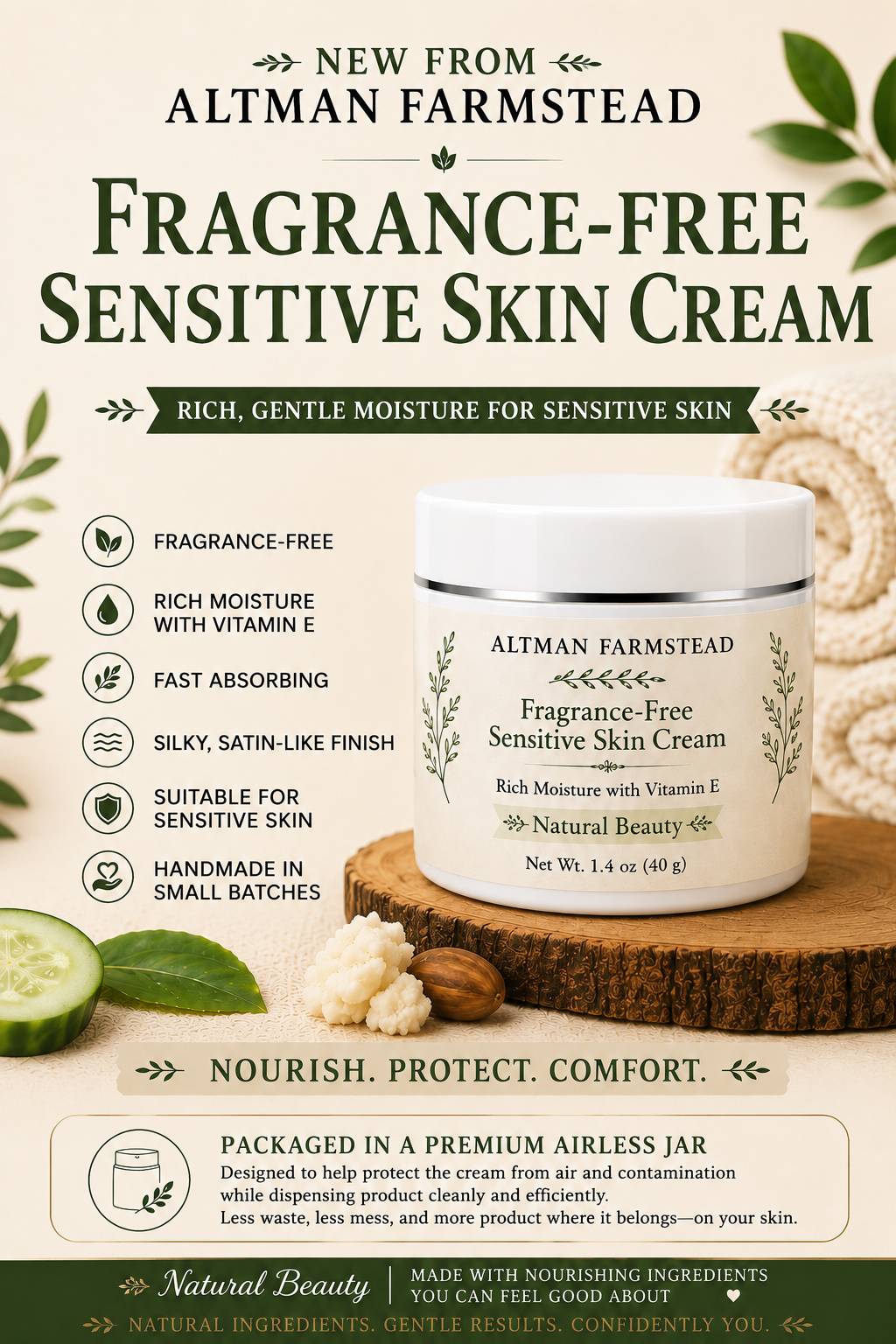 Fragrance-Free Sensitive Skin Cream, 1.4 oz (40g)
