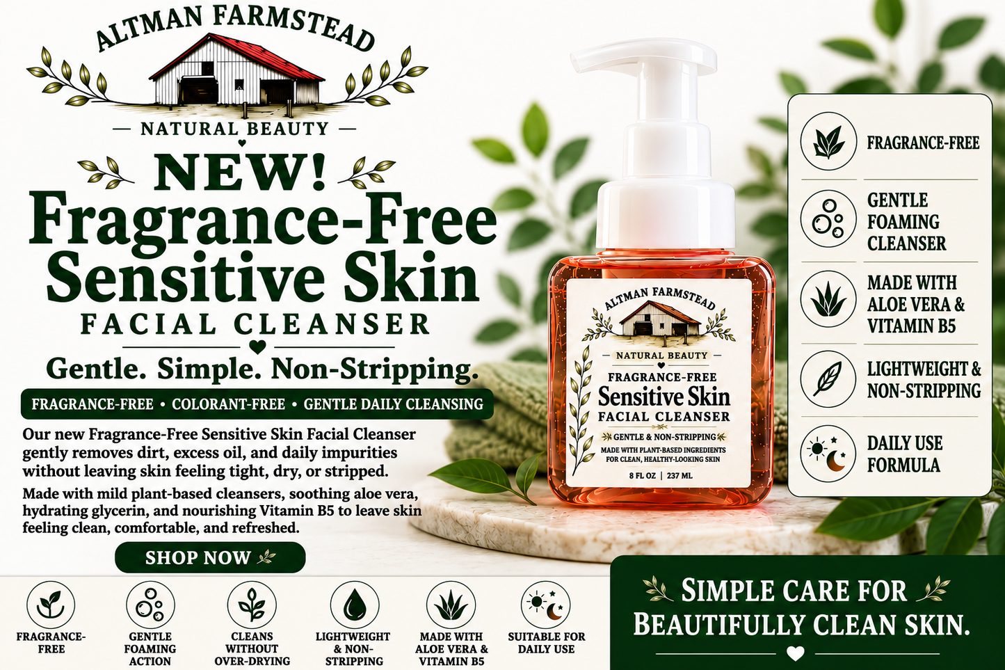 Fragrance-Free Sensitive Skin Facial Cleanser, 8oz (237ml)